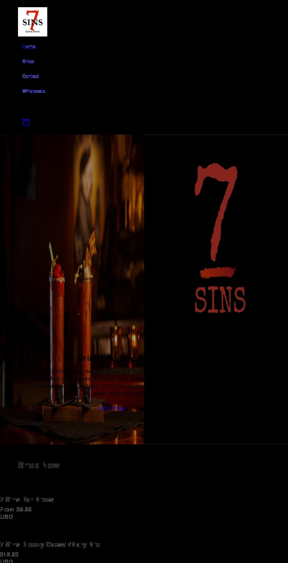 7sinsmixes.com shopify website screenshot