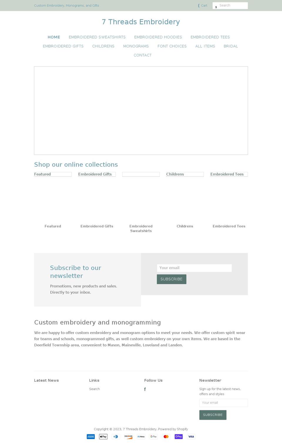 7threadsembroidery.com shopify website screenshot