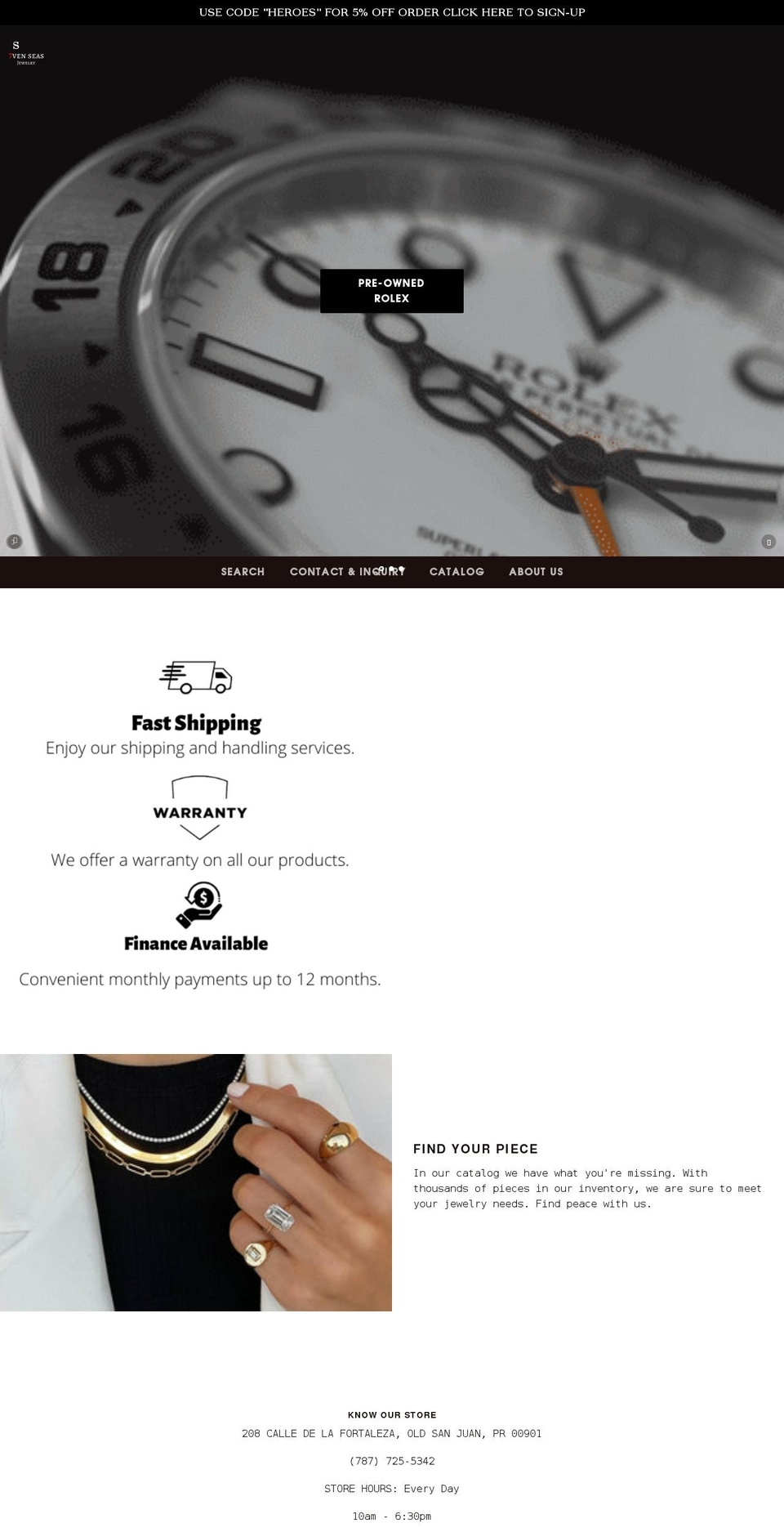 7venseasjewelry.com shopify website screenshot