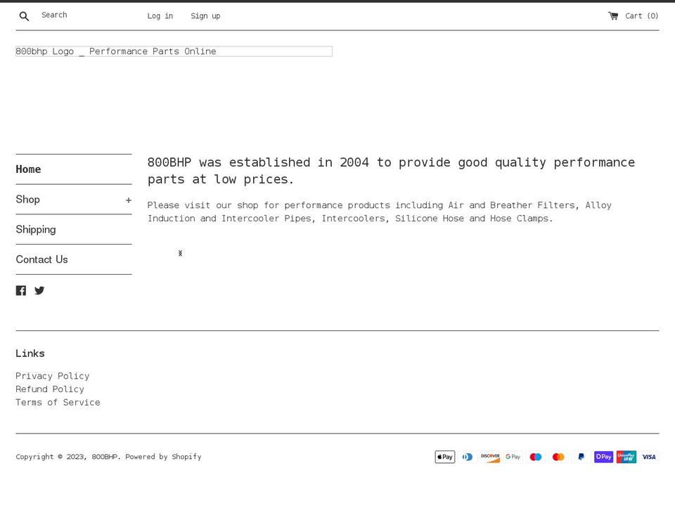800bhp.com shopify website screenshot