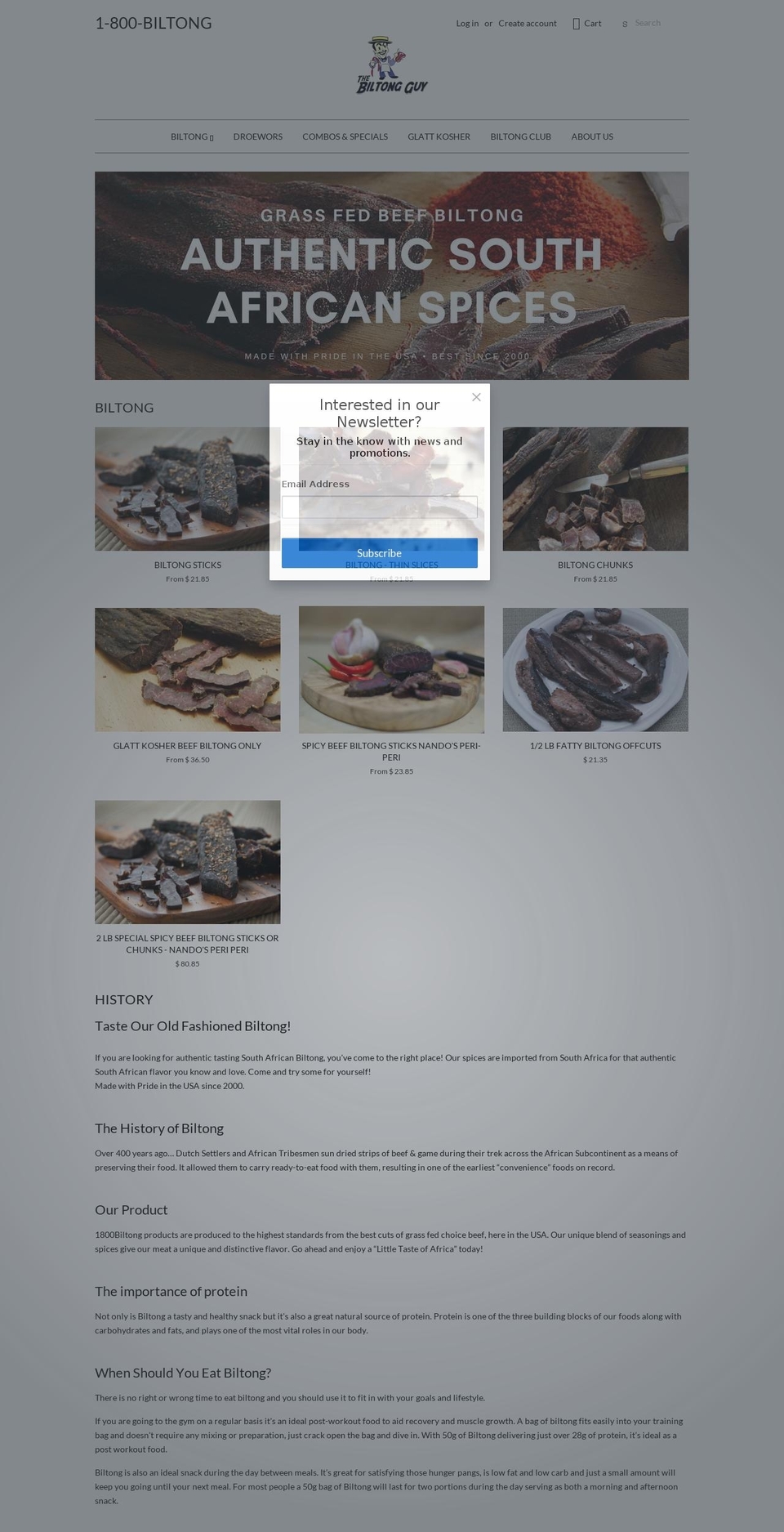 800biltong.myshopify.com shopify website screenshot