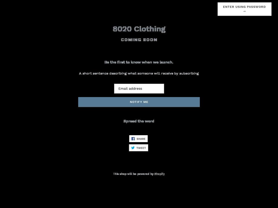 8020clothing.com shopify website screenshot
