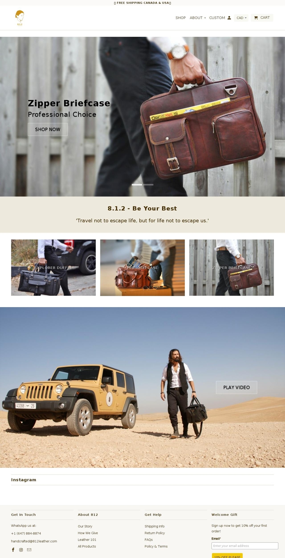 812leather.net shopify website screenshot