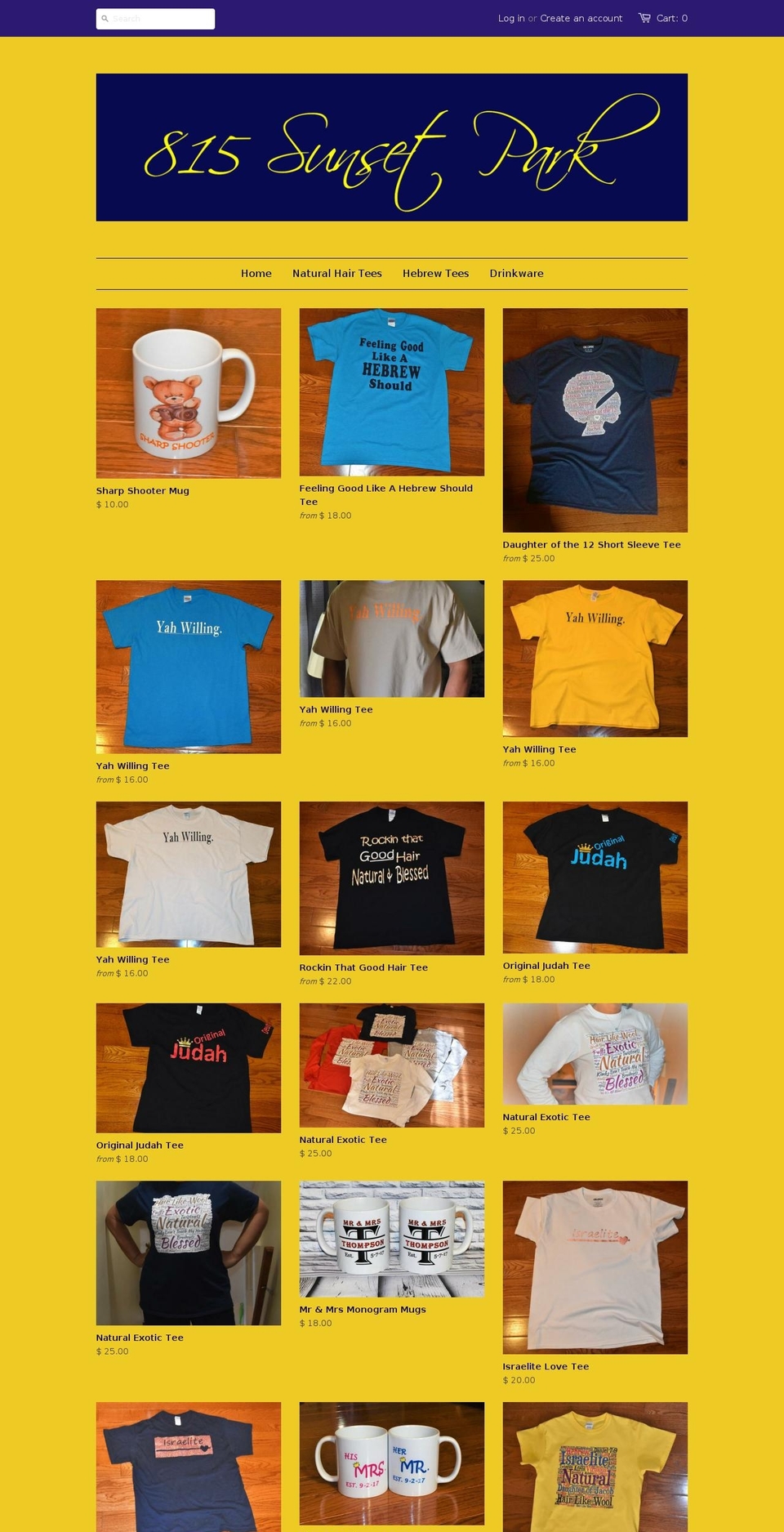 815sunsetpark.com — Shopify storefront screenshot