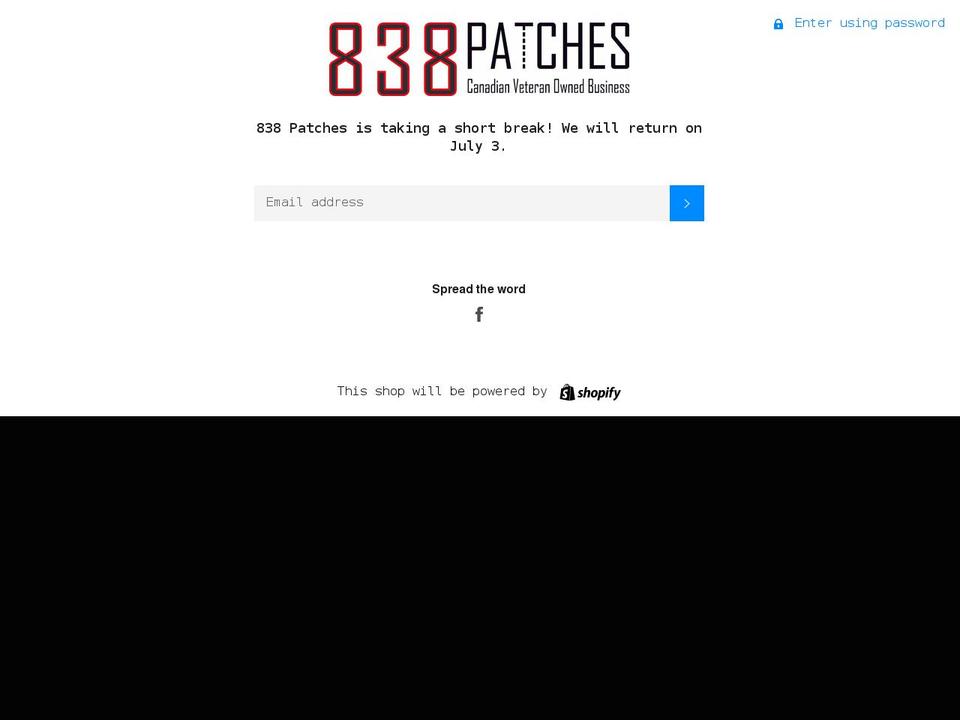 838patches.com shopify website screenshot