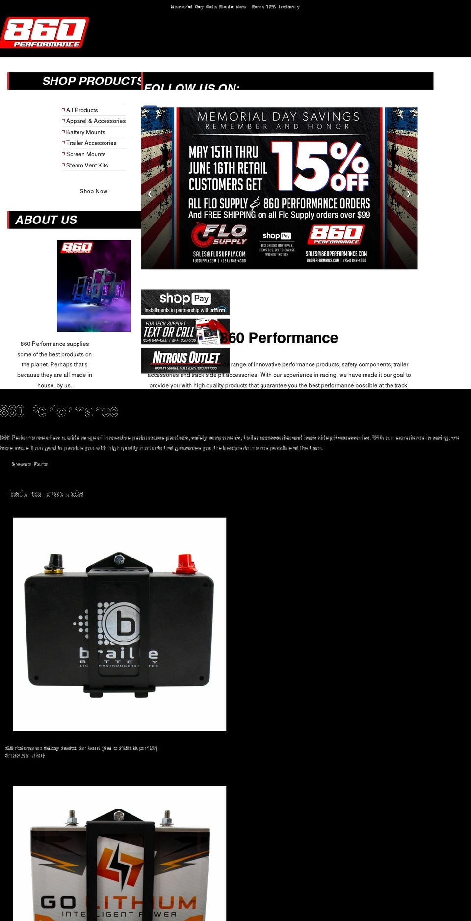 Performance Shopify theme site example 860performance.com