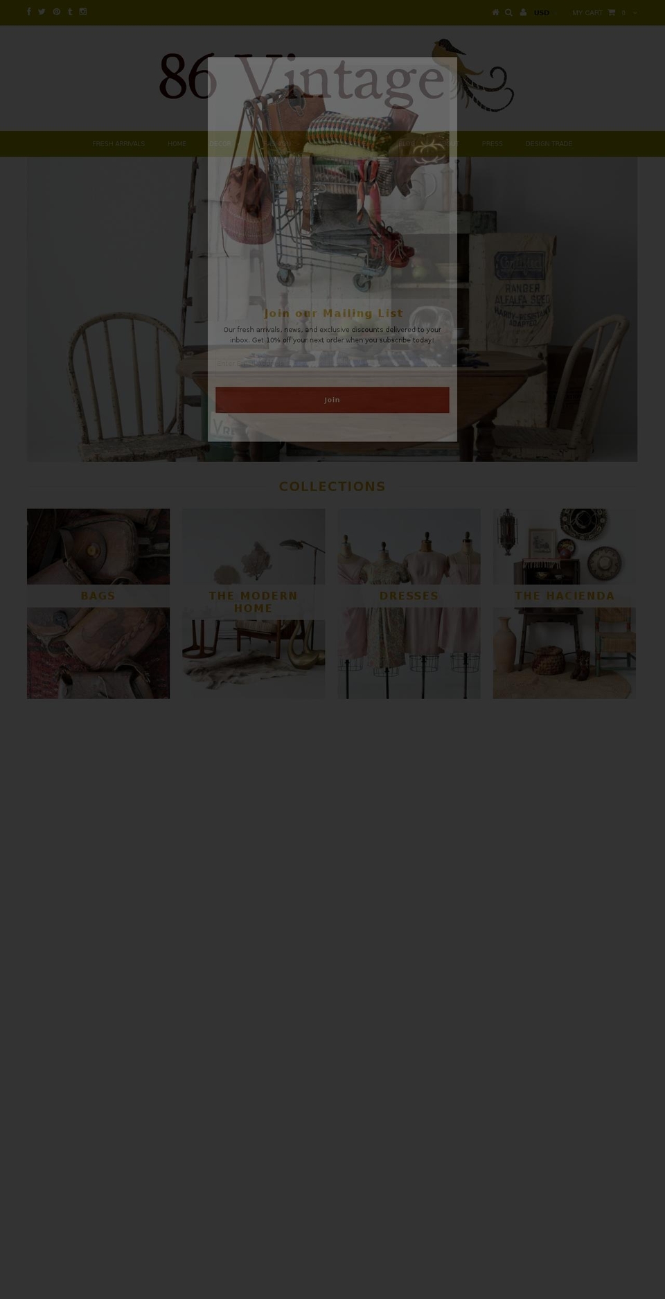 86vintage.com shopify website screenshot