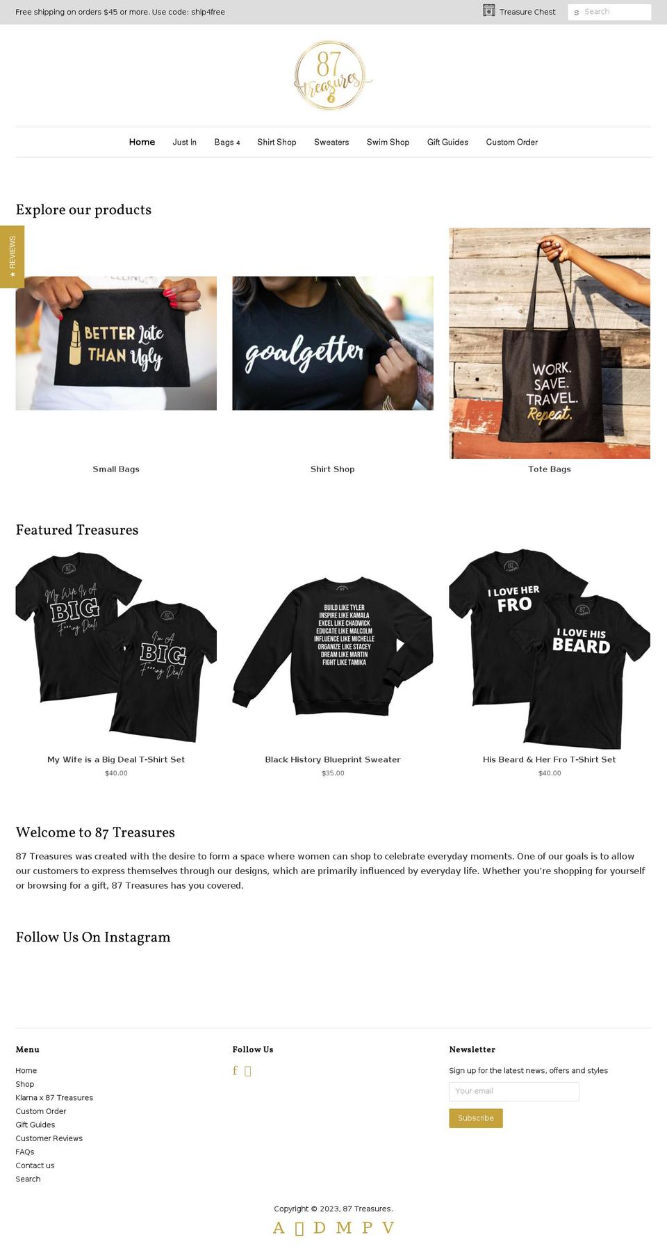 87treasures.com shopify website screenshot