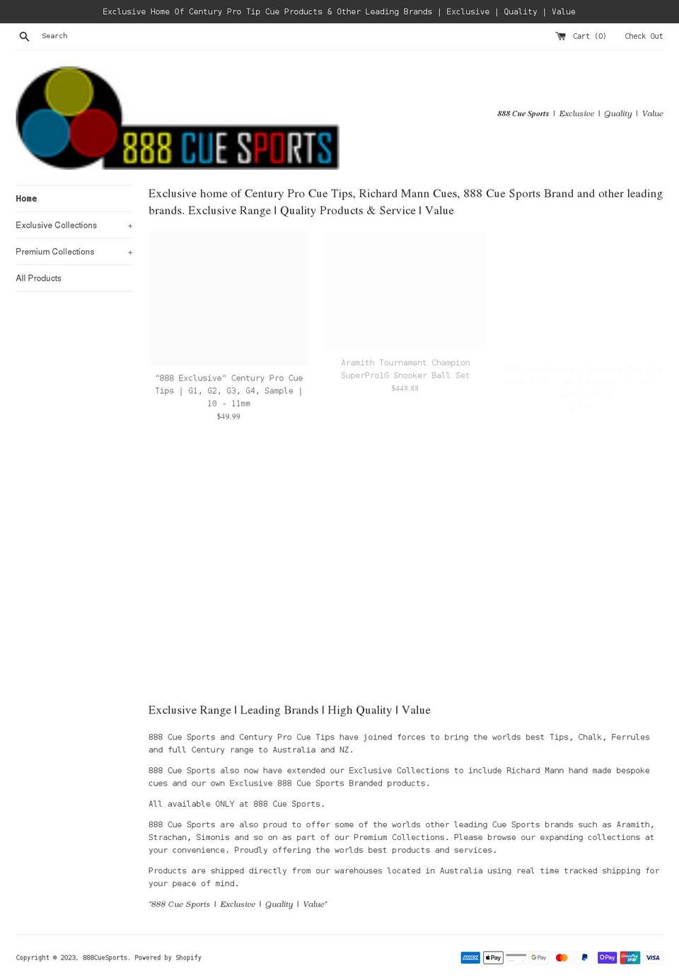 888cuesports.com shopify website screenshot