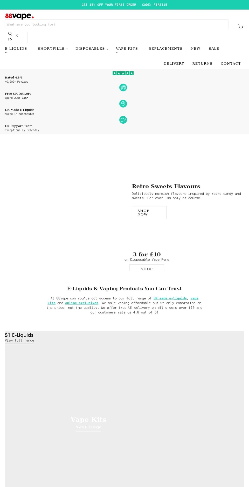 88vape.com shopify website screenshot