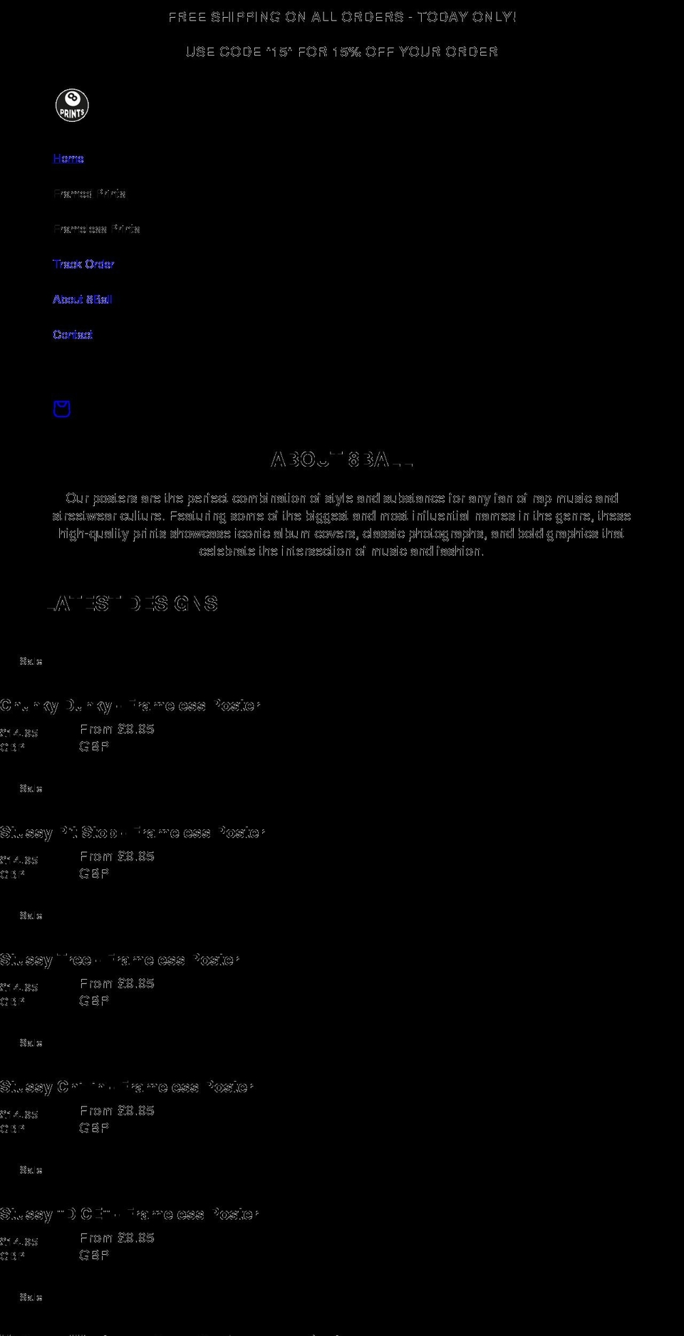 8ballprints.com shopify website screenshot