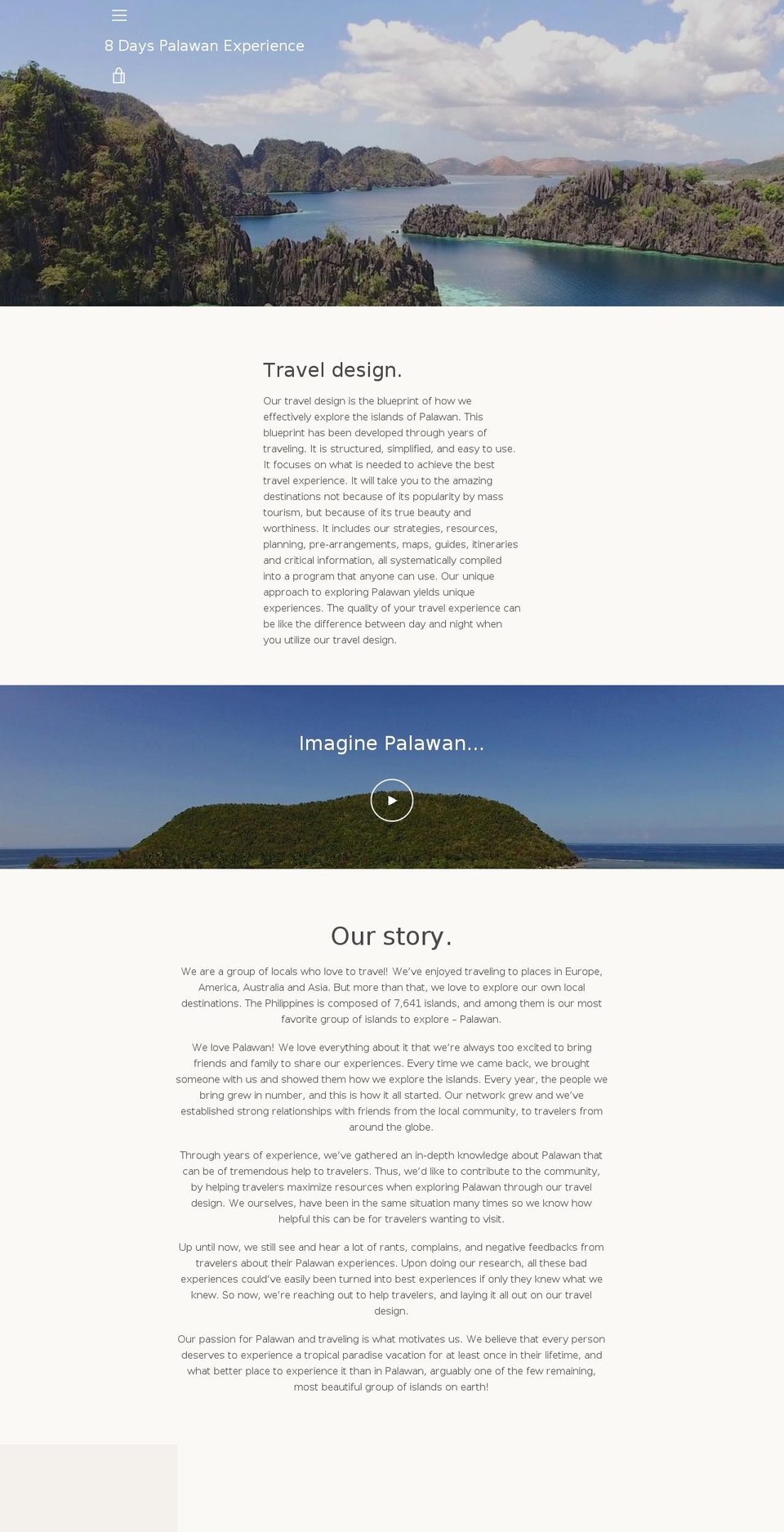 8dayspalawanexperience.com — Shopify storefront screenshot