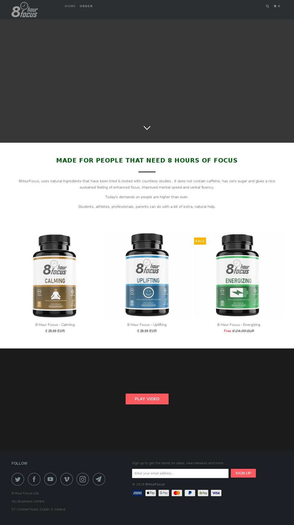8hourfocus.com — Shopify storefront screenshot