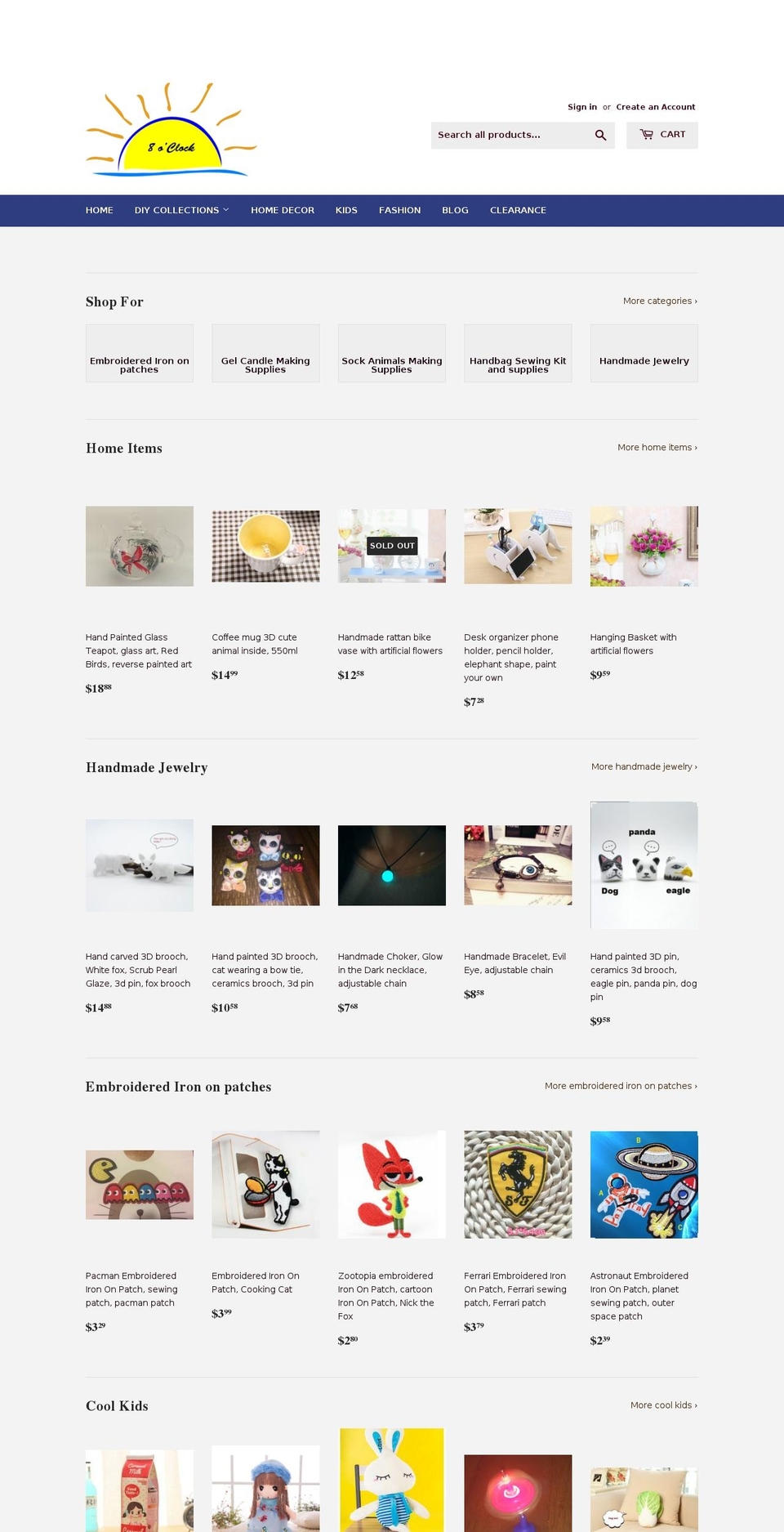 8oclocksun.com — Shopify storefront screenshot