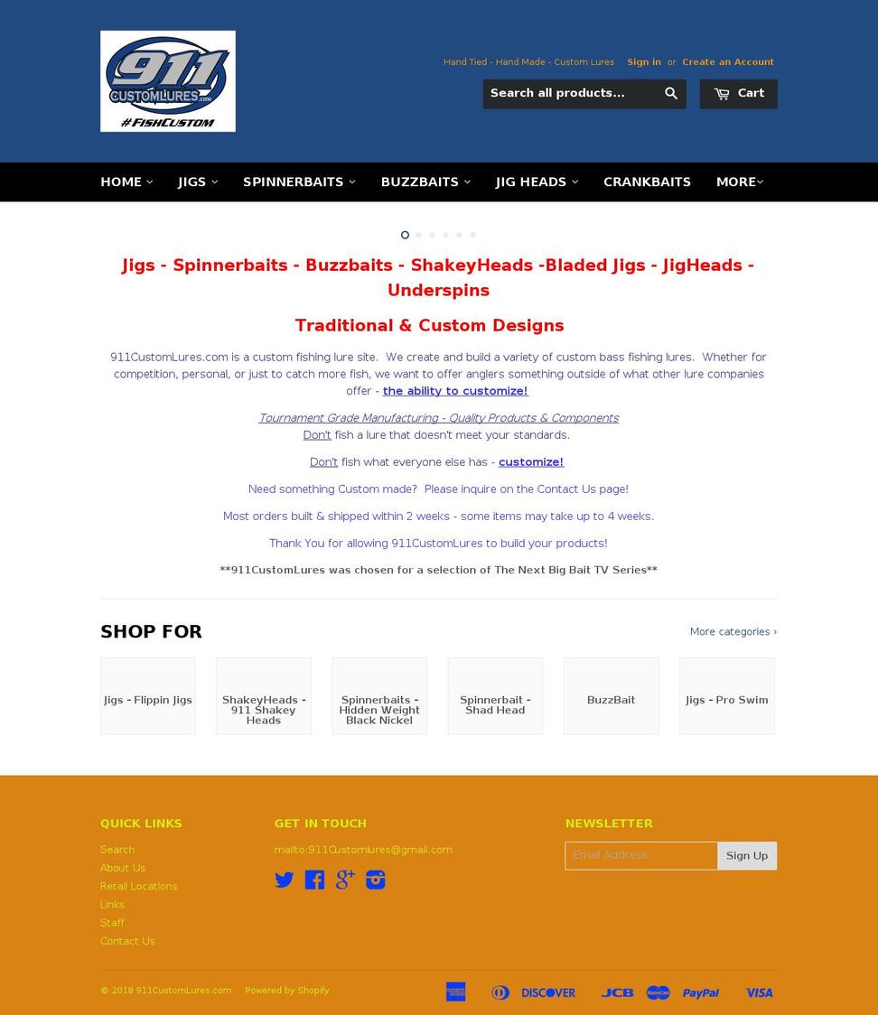 911customlures.com shopify website screenshot