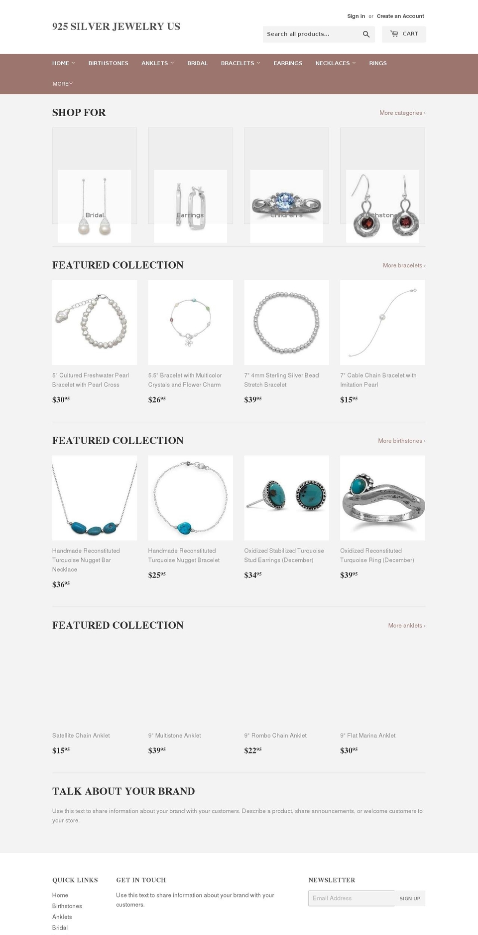 925silverjewelry.us shopify website screenshot