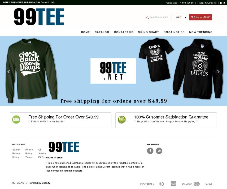99tee.net shopify website screenshot