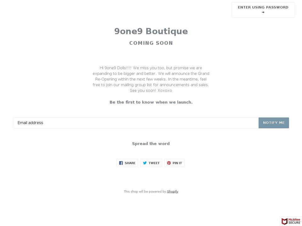 9one9boutique.com — Shopify storefront screenshot