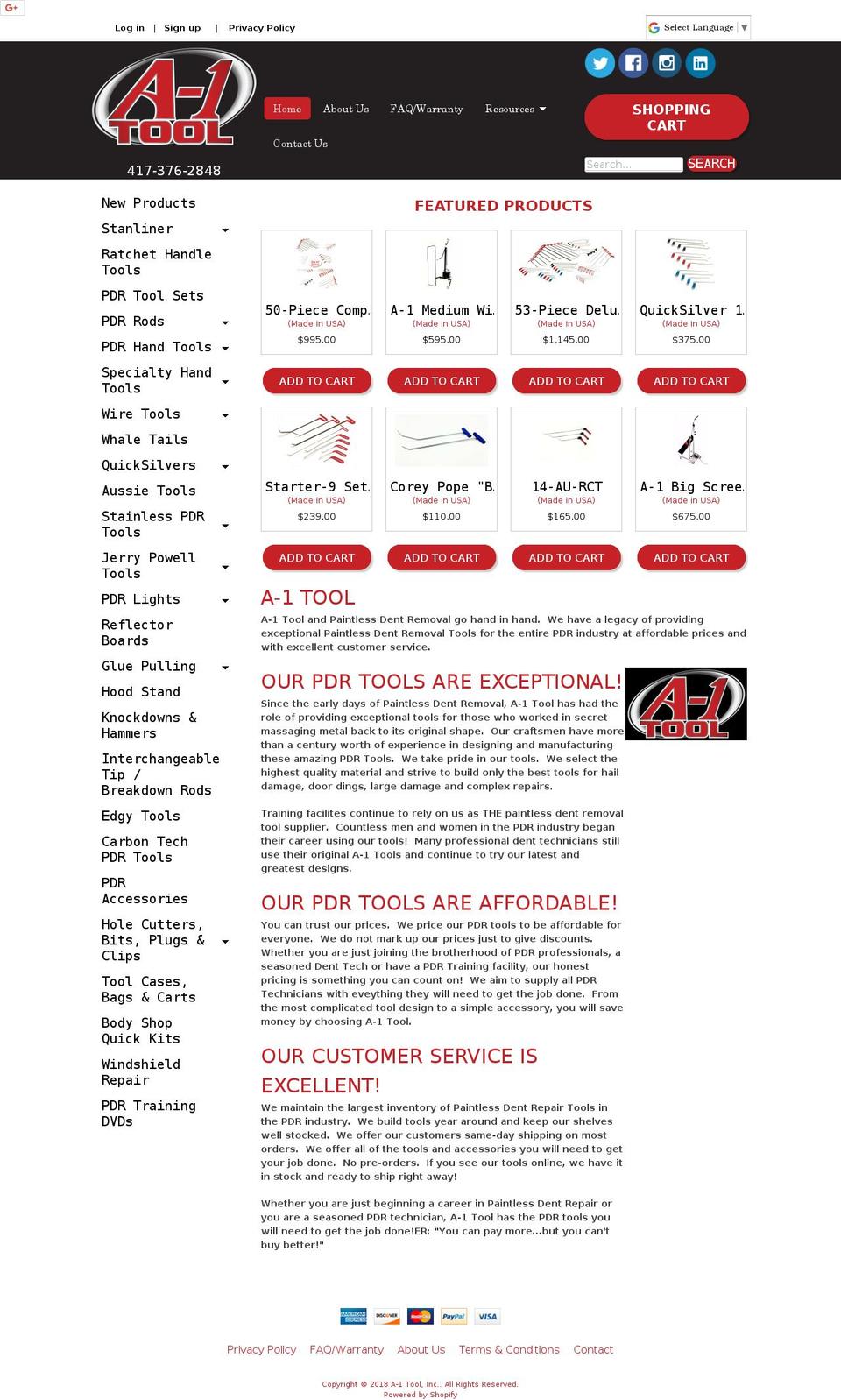 a-1pdrtool.com shopify website screenshot
