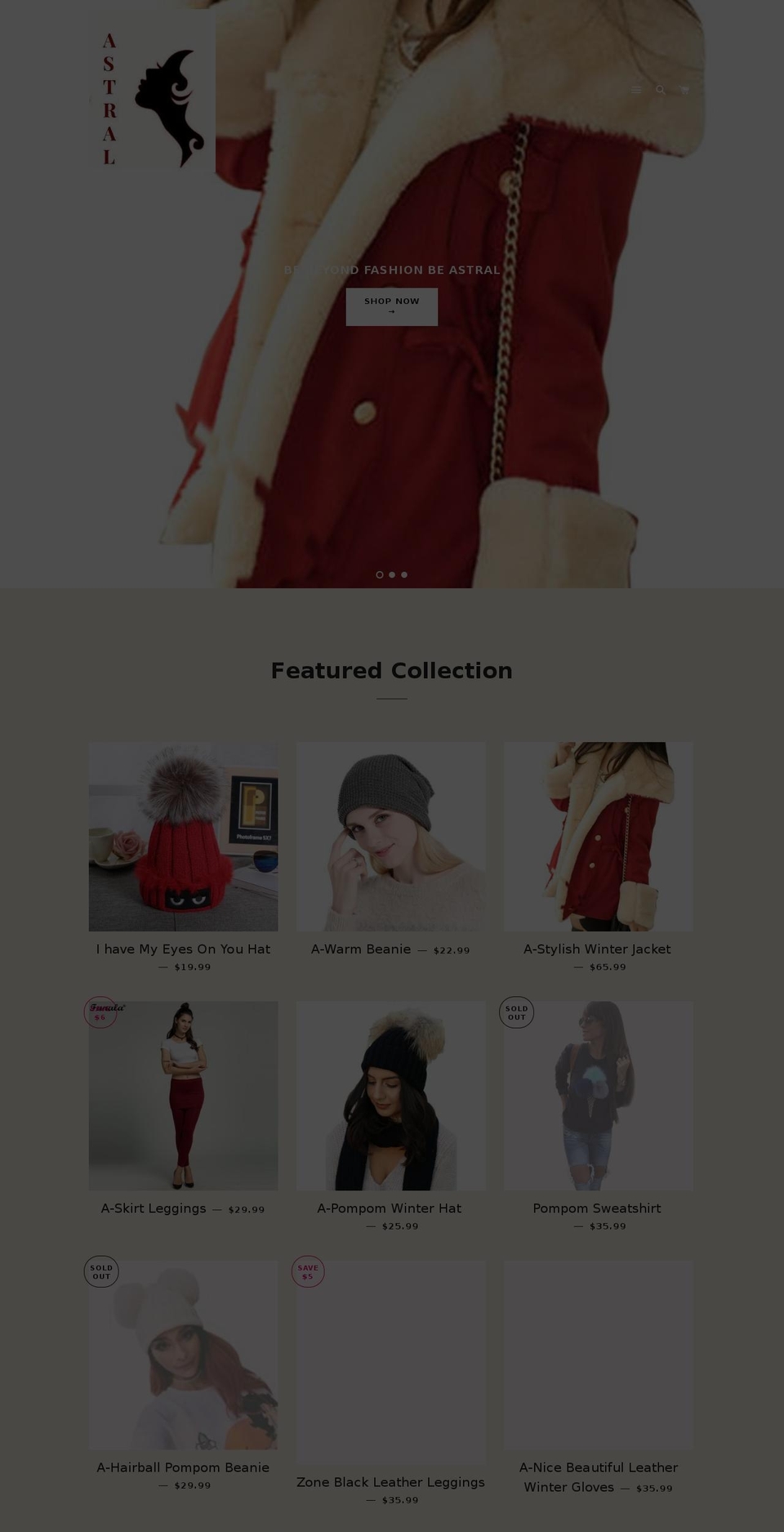 a-astral.com shopify website screenshot