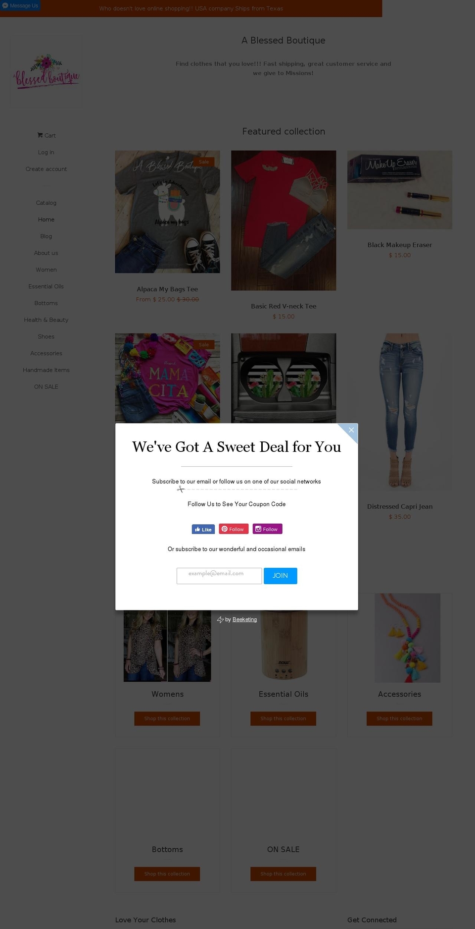 a-blessed-boutique.com — Shopify storefront screenshot
