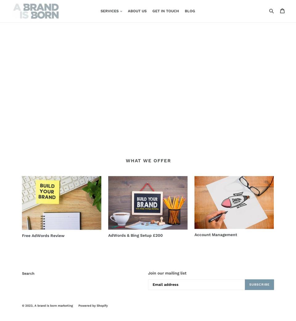 a-brand-is-born.co.uk shopify website screenshot