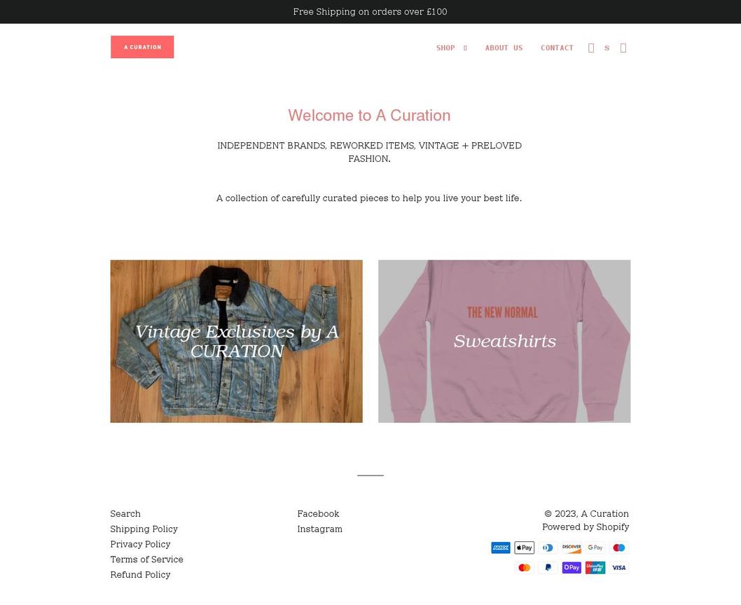 a-curation.com shopify website screenshot
