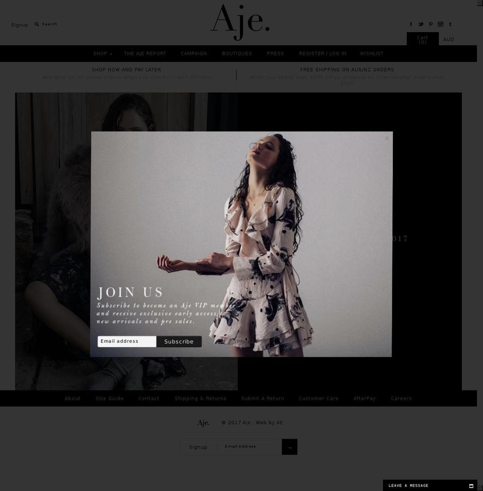 a-j-e.com.au shopify website screenshot