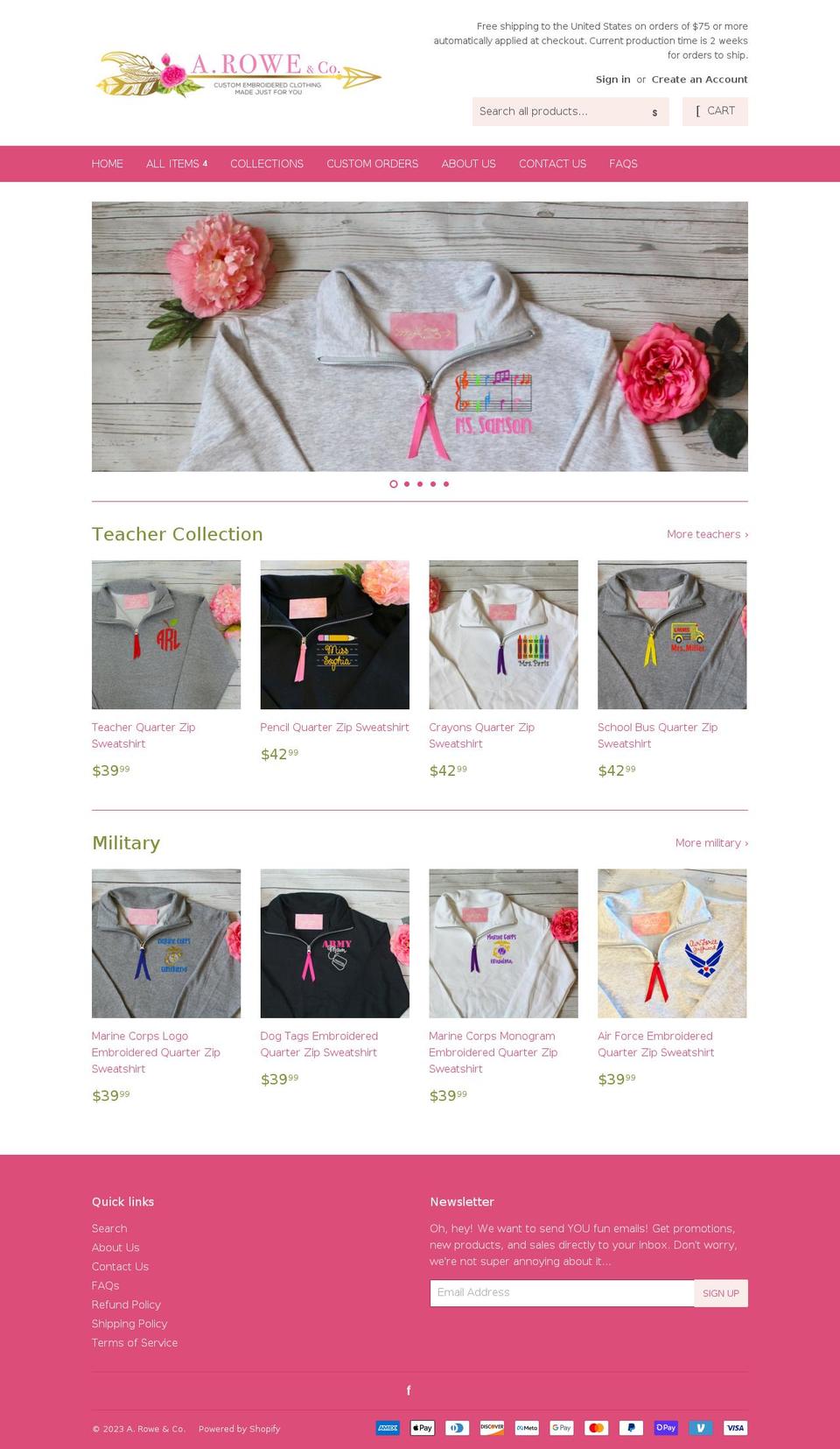 a-rowe.com shopify website screenshot