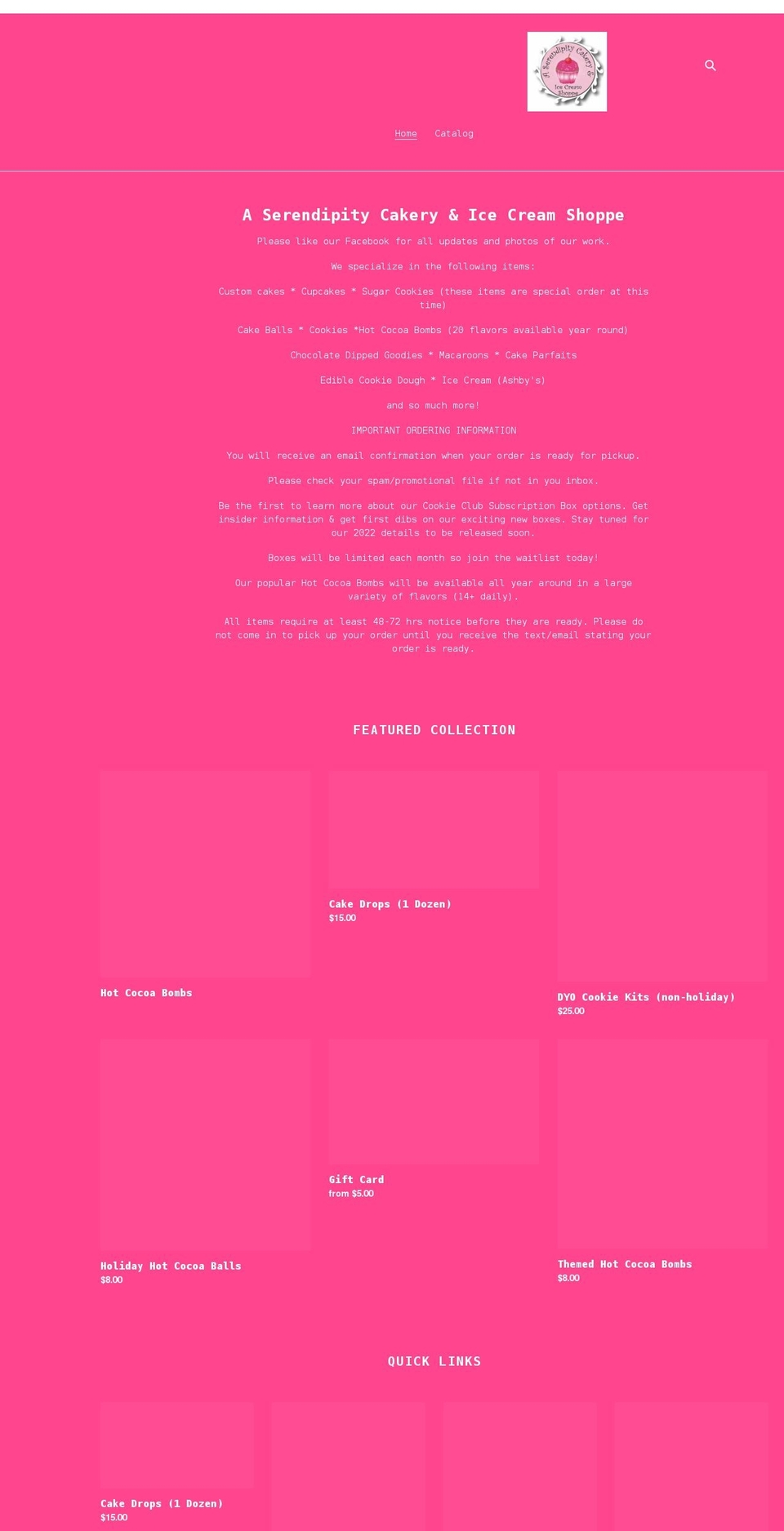 a-serendipity-cakery-ice-cream-shoppe.myshopify.com shopify website screenshot