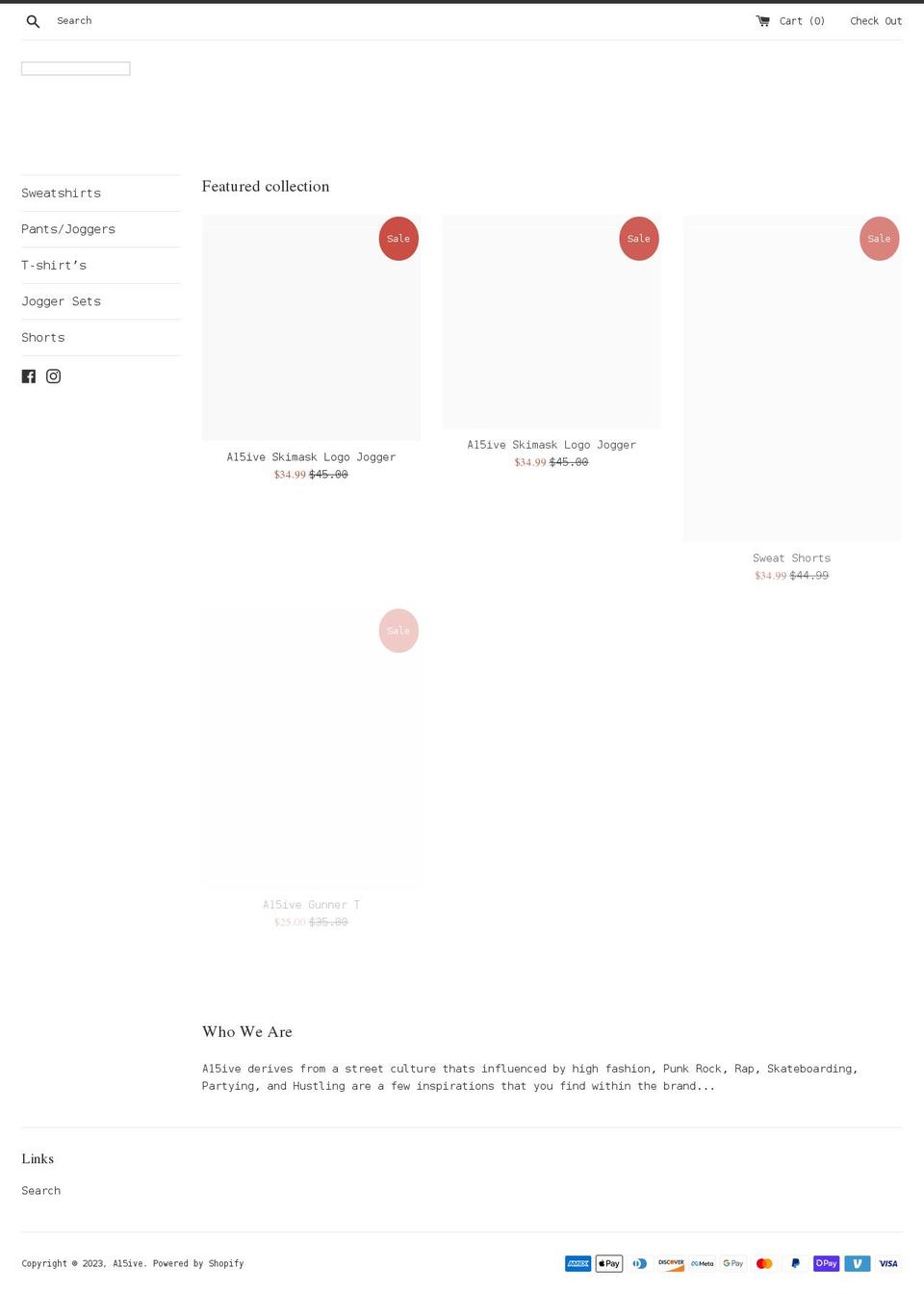 a15ive.com shopify website screenshot