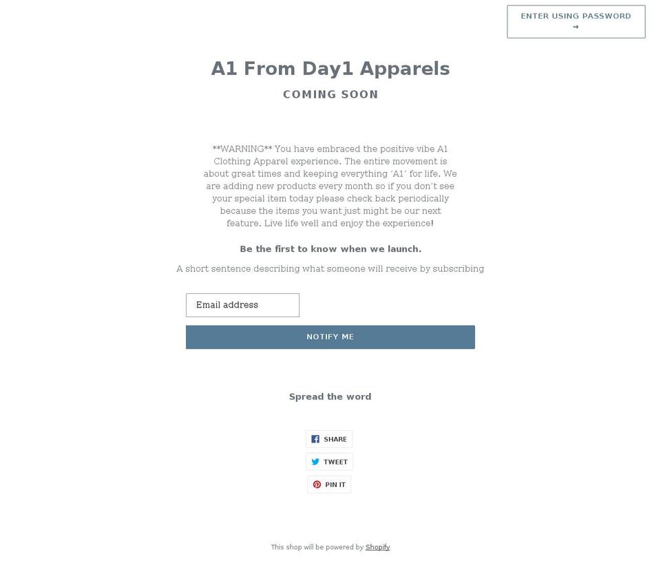 a1apparels.com shopify website screenshot