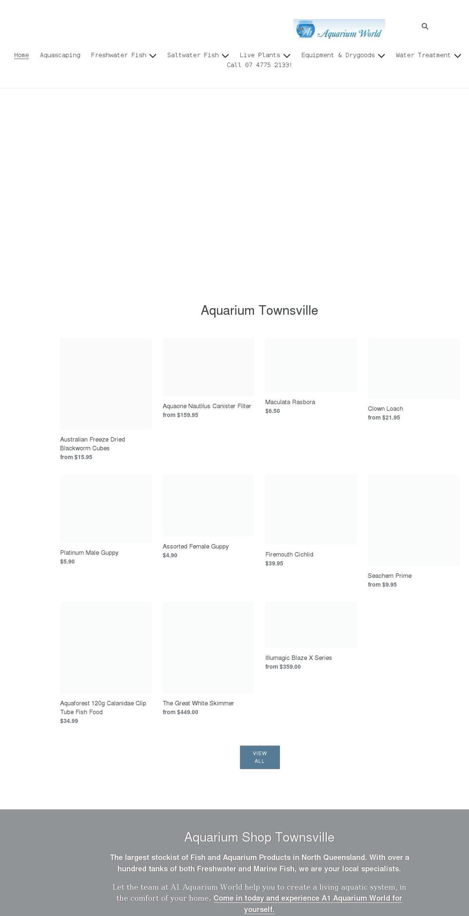 a1aquariumworld.com.au shopify website screenshot