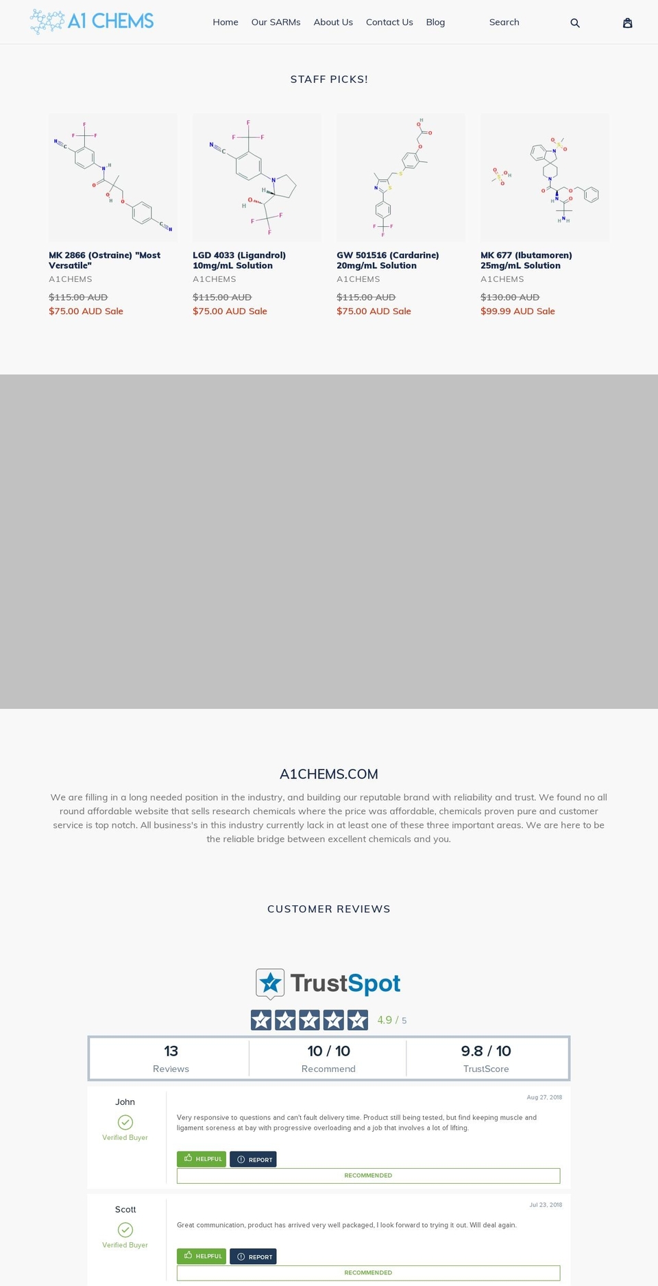 a1chems.com — Shopify storefront screenshot