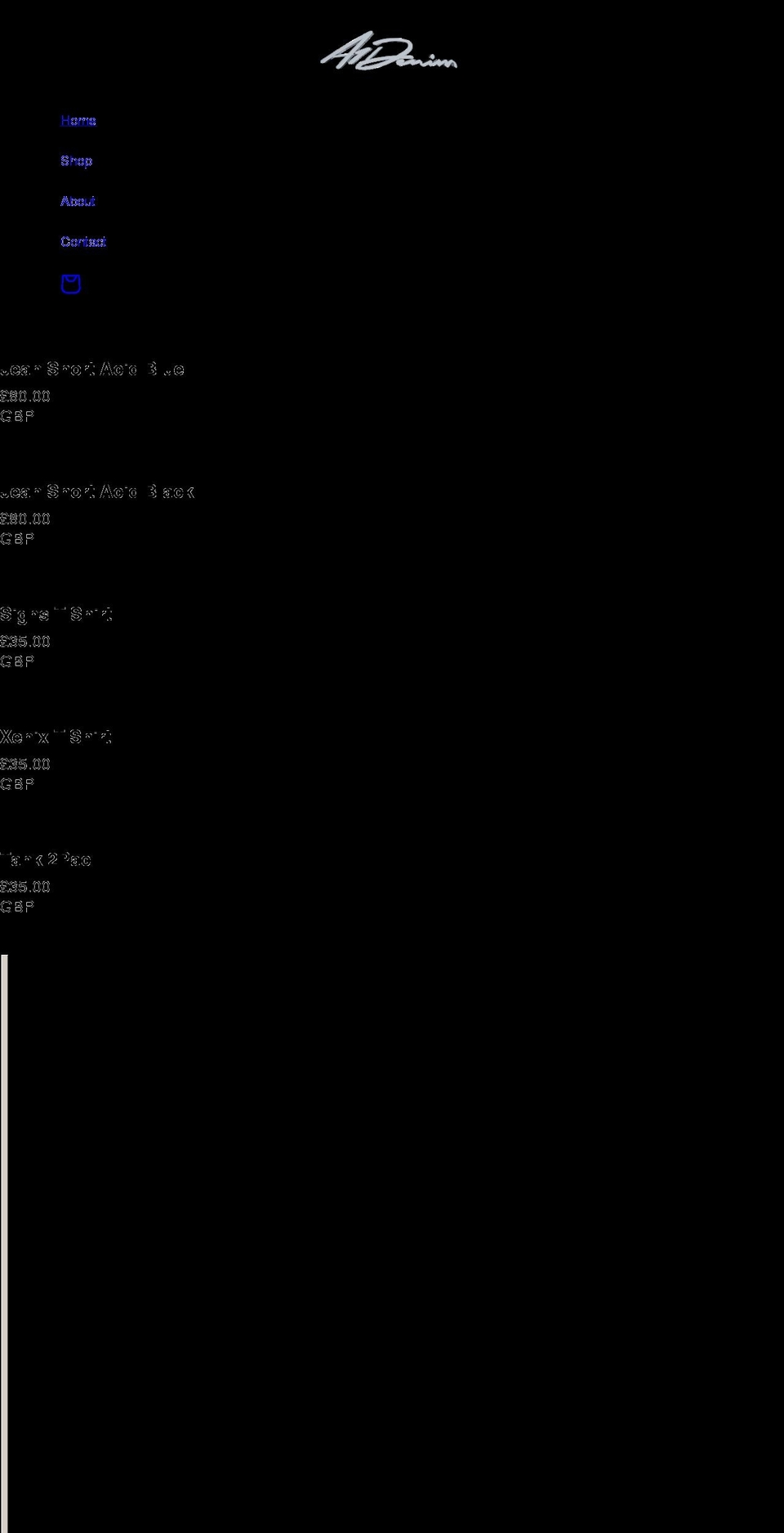 a1denim.com shopify website screenshot