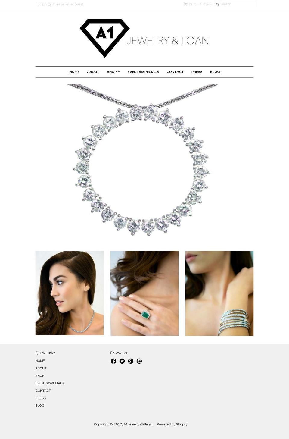 a1jewelrygallery.com shopify website screenshot