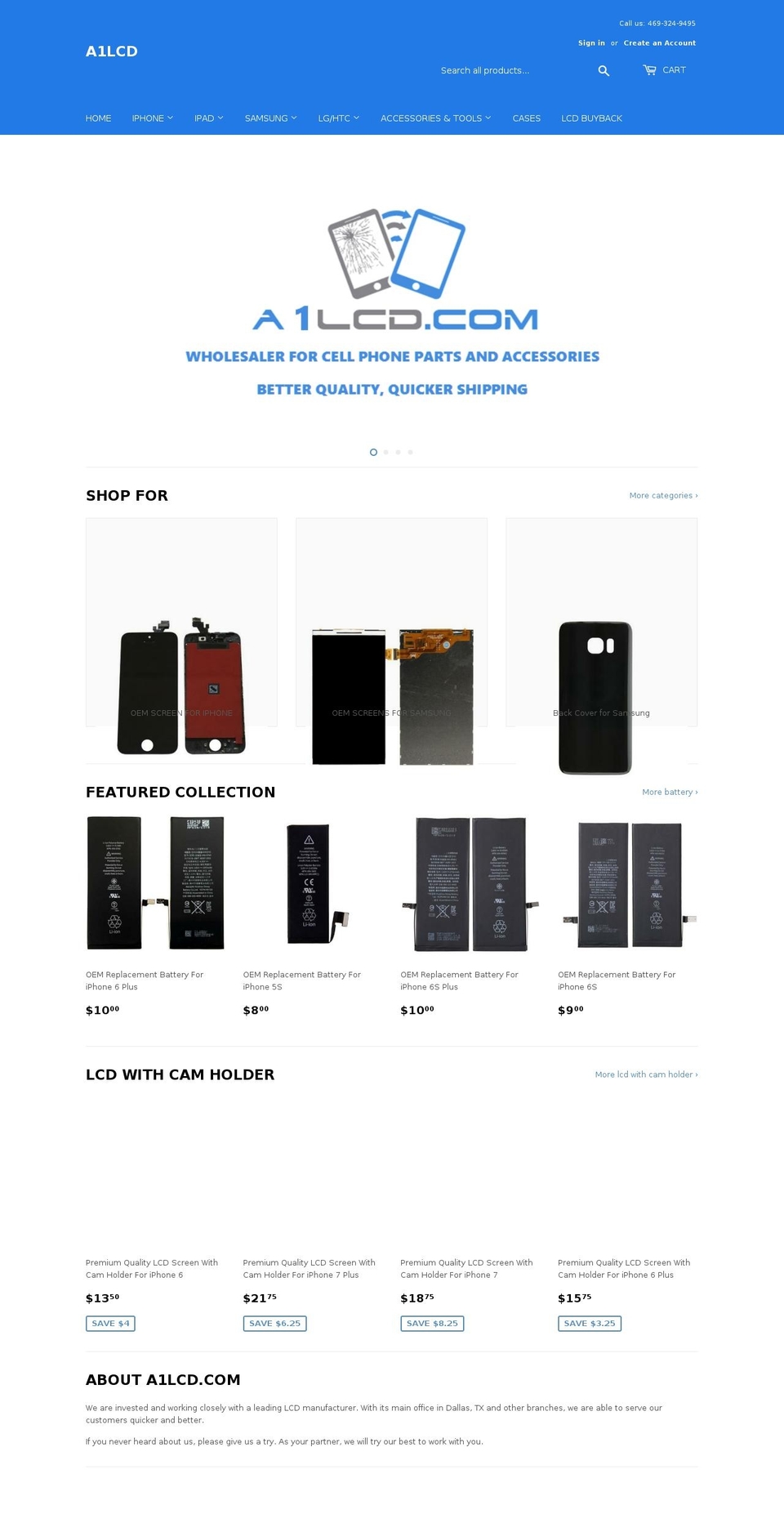 a1lcd.com — Shopify storefront screenshot