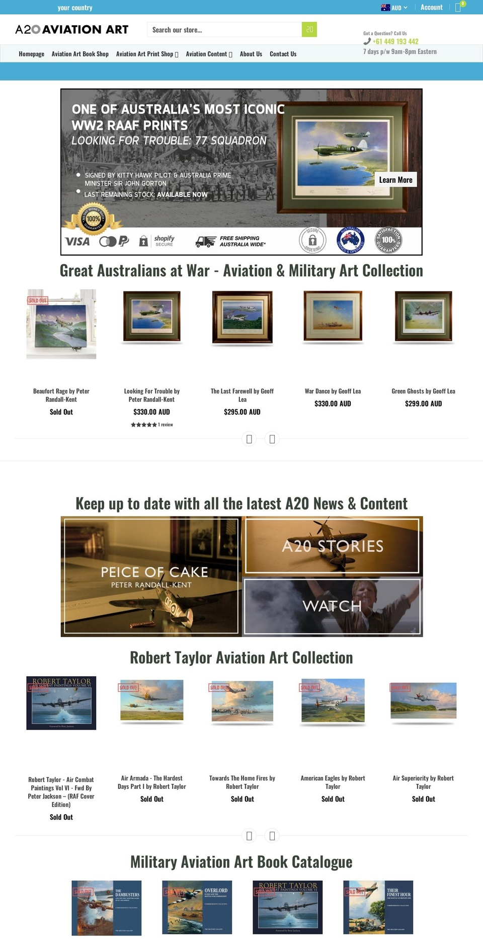 a20aviationart.com.au shopify website screenshot
