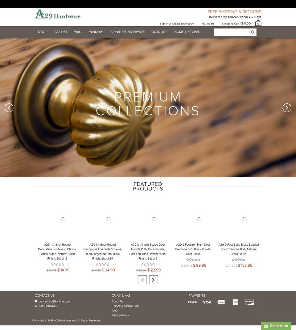 a29hardware.com shopify website screenshot