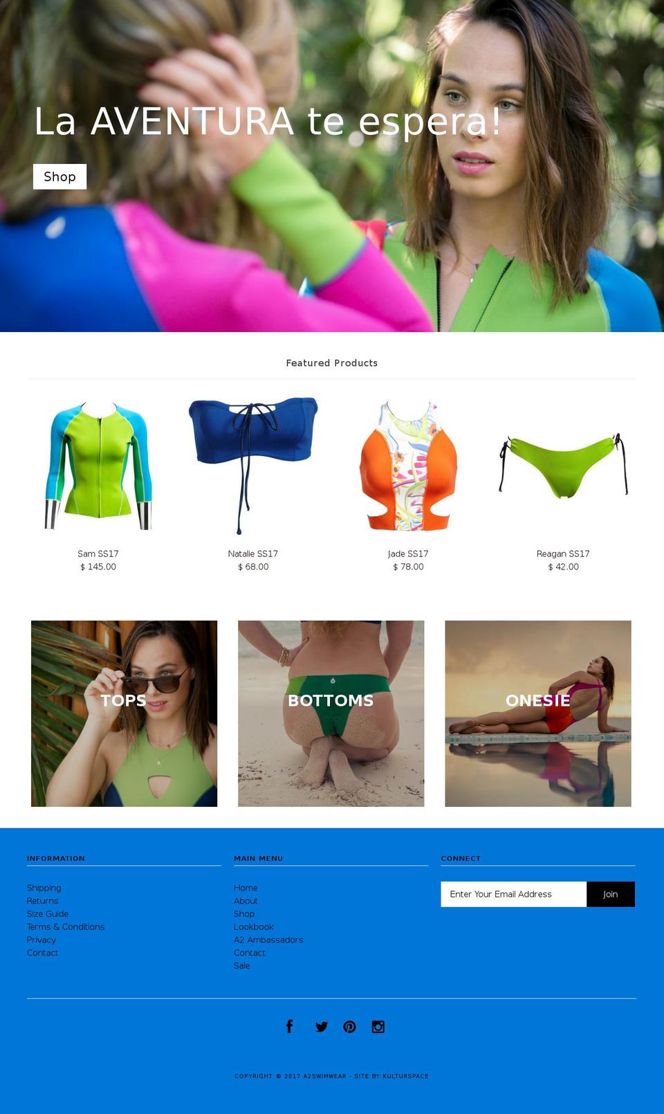 Split Shopify theme site example a2swimwear.com