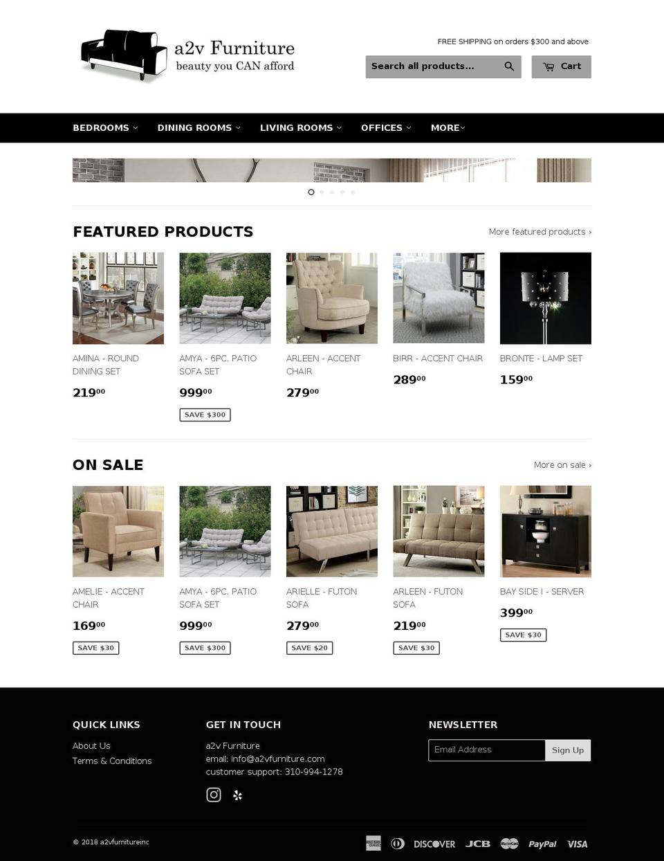 a2vfurniture.com shopify website screenshot