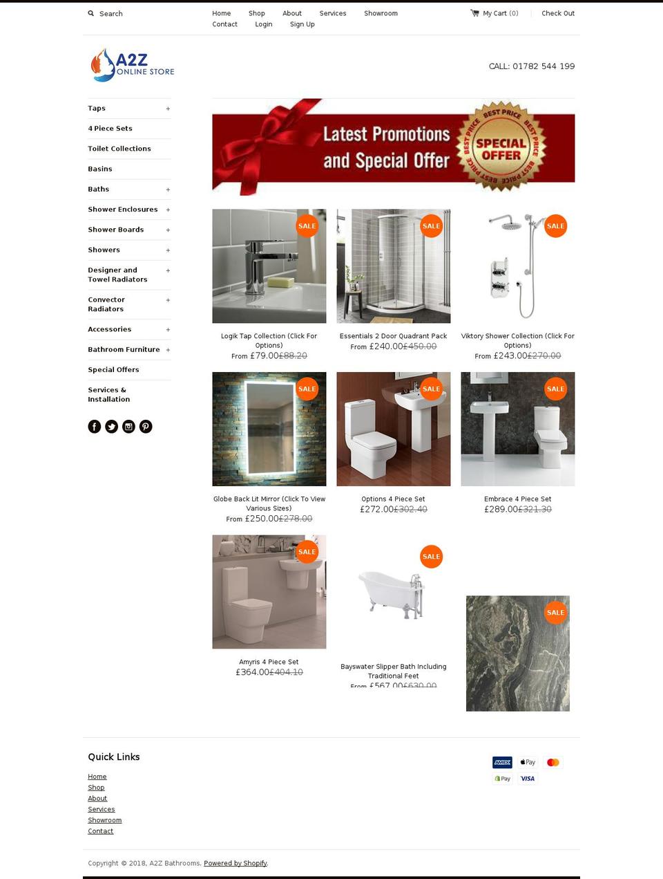 a2z-bathrooms.co.uk shopify website screenshot