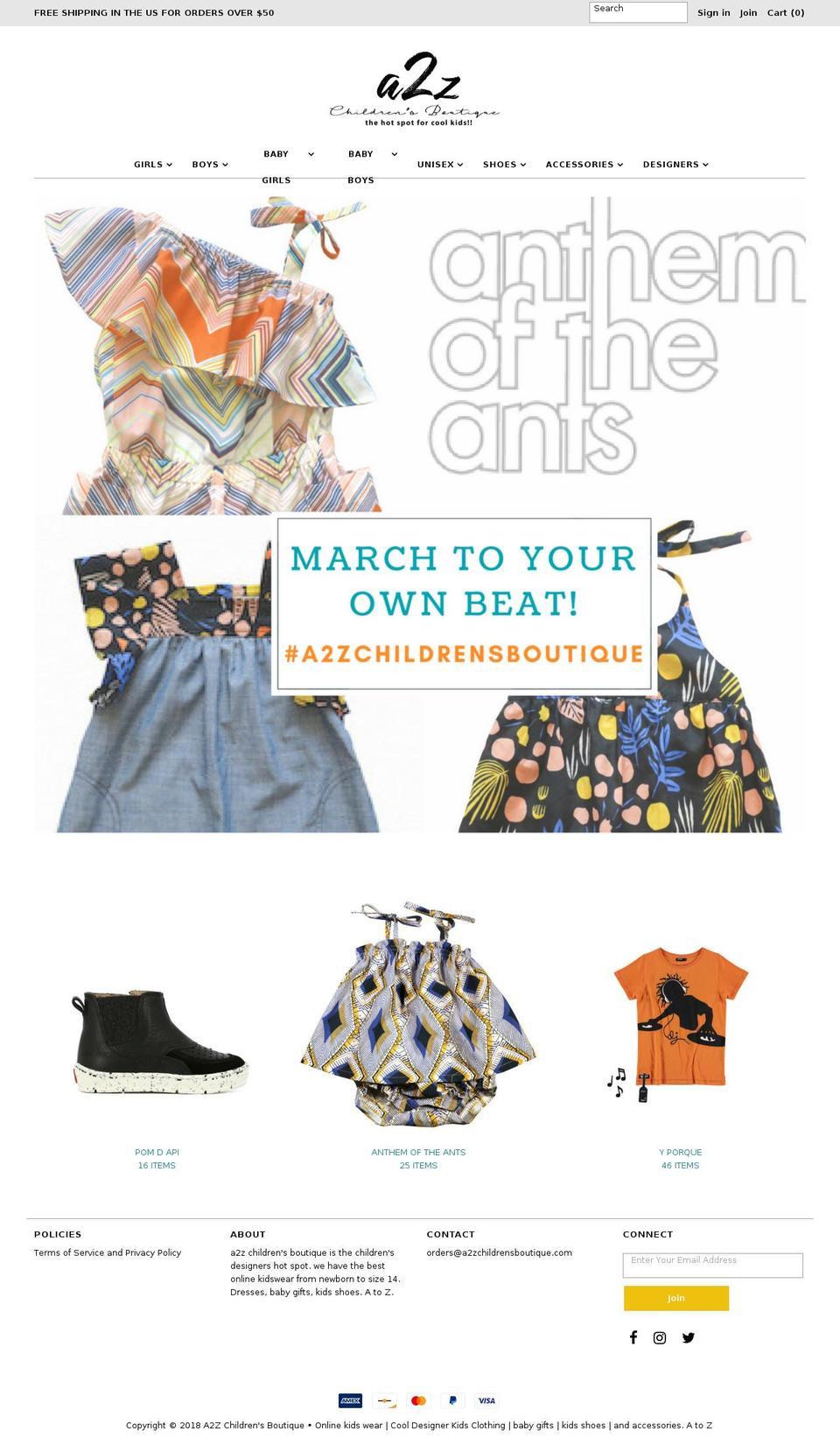 a2zchildrensboutique.com shopify website screenshot