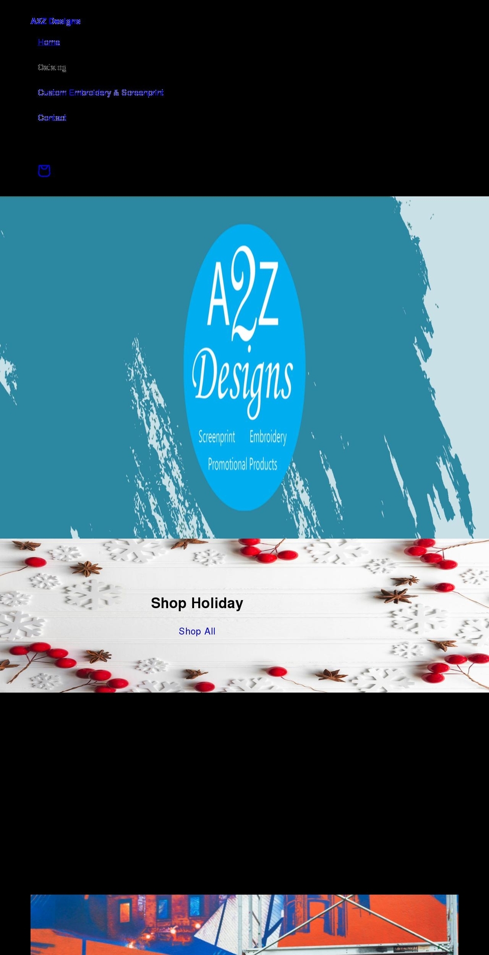a2zdesigns.net shopify website screenshot