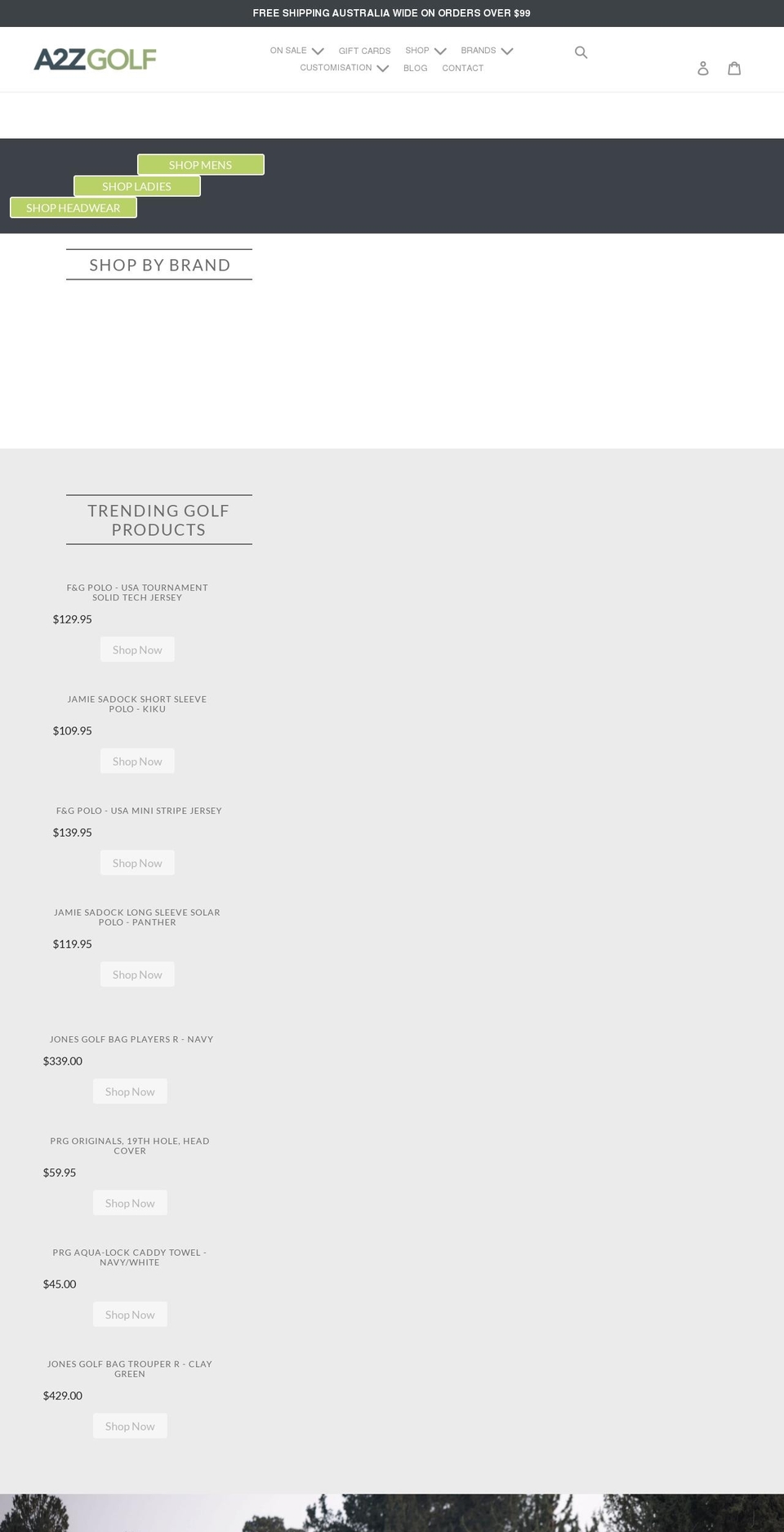 a2zgolf.com.au shopify website screenshot
