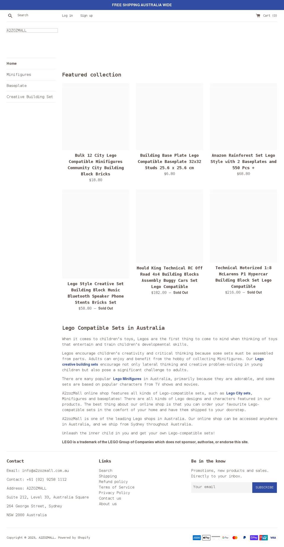 a2zozmall.com.au shopify website screenshot