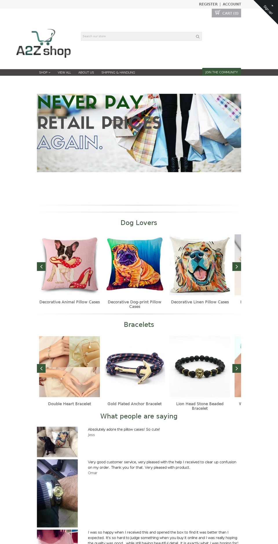 a2zshopper.com shopify website screenshot