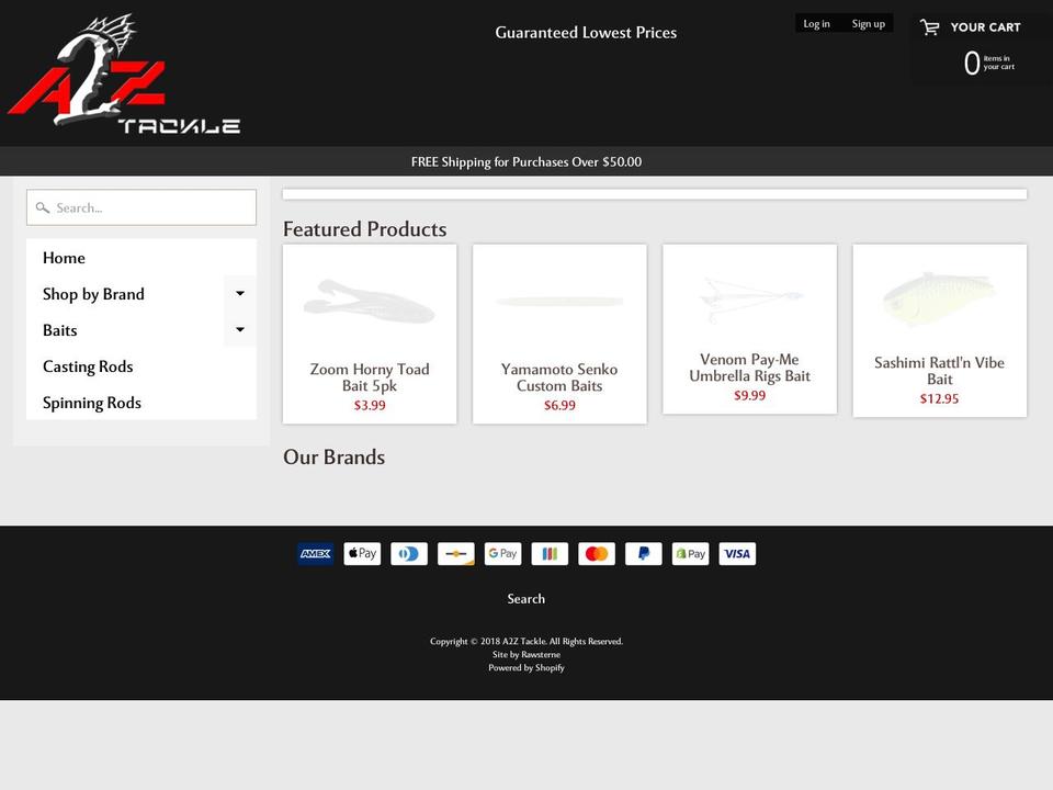 a2ztackle.com — Shopify storefront screenshot
