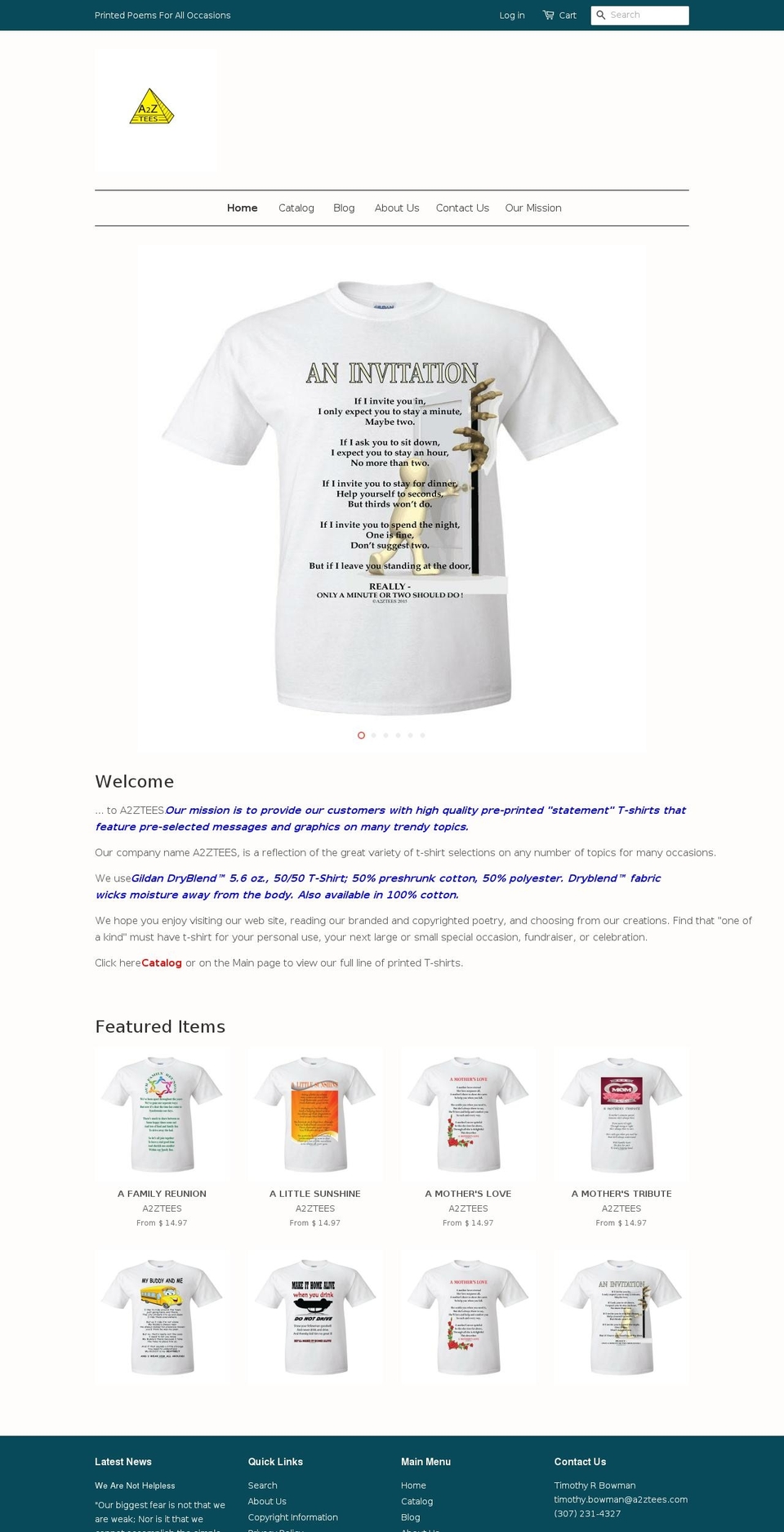 a2ztees.com — Shopify storefront screenshot