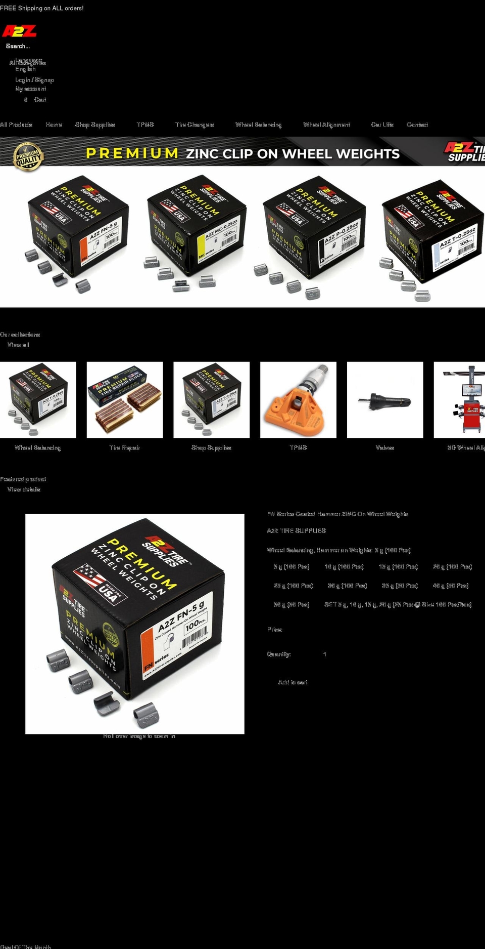 a2ztiresupplies.com shopify website screenshot